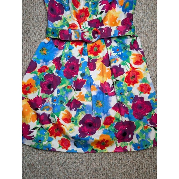 Dressbarn Womens Dress Size 10P White Floral Tank Sleeveless Belted Summer Trad - Picture 4 of 15